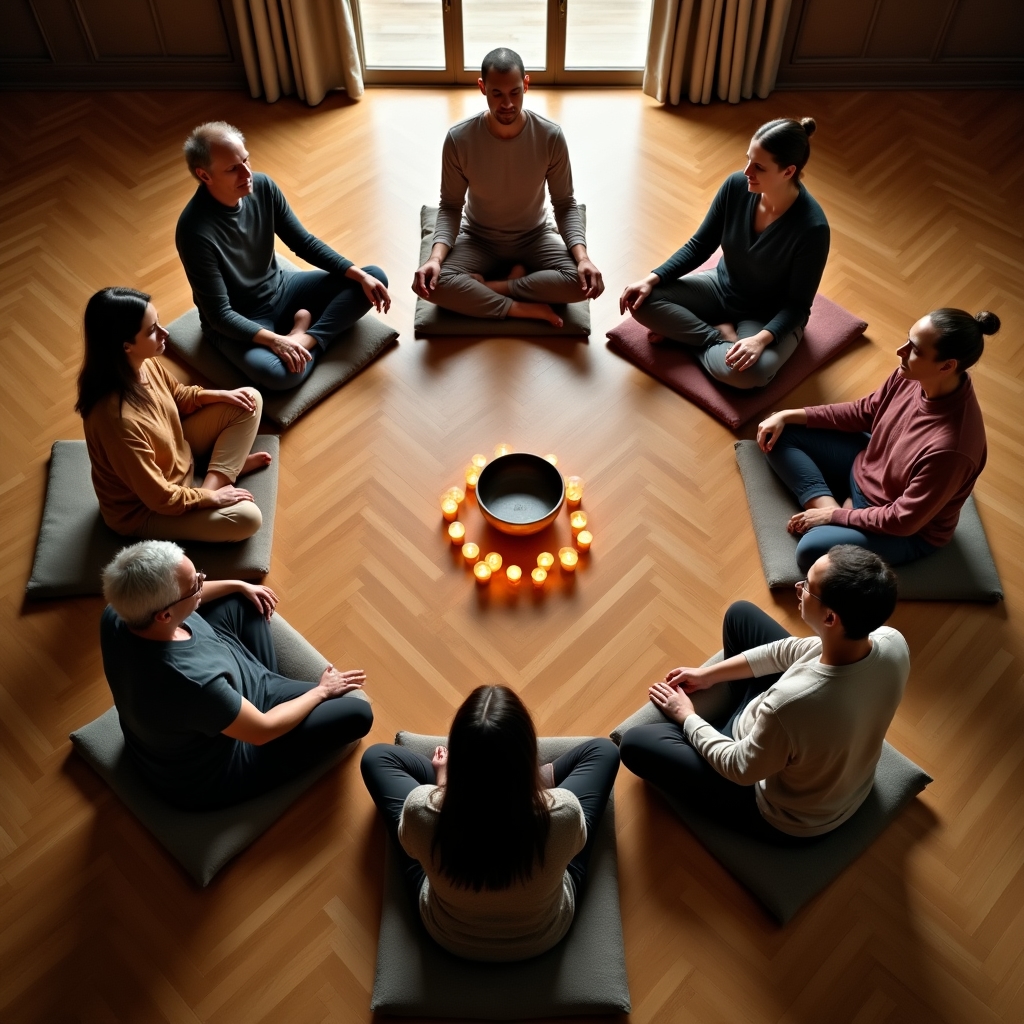 Gruppo in cerchio durante meditazione guidata
