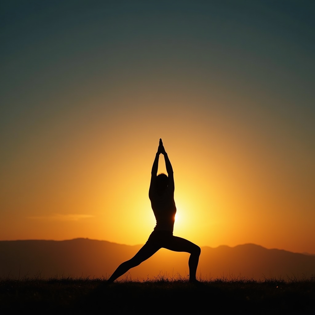 Silhouette di praticante yoga all'alba