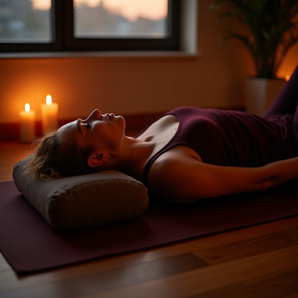 Posizione ristorativa di Yin Yoga su tappetino