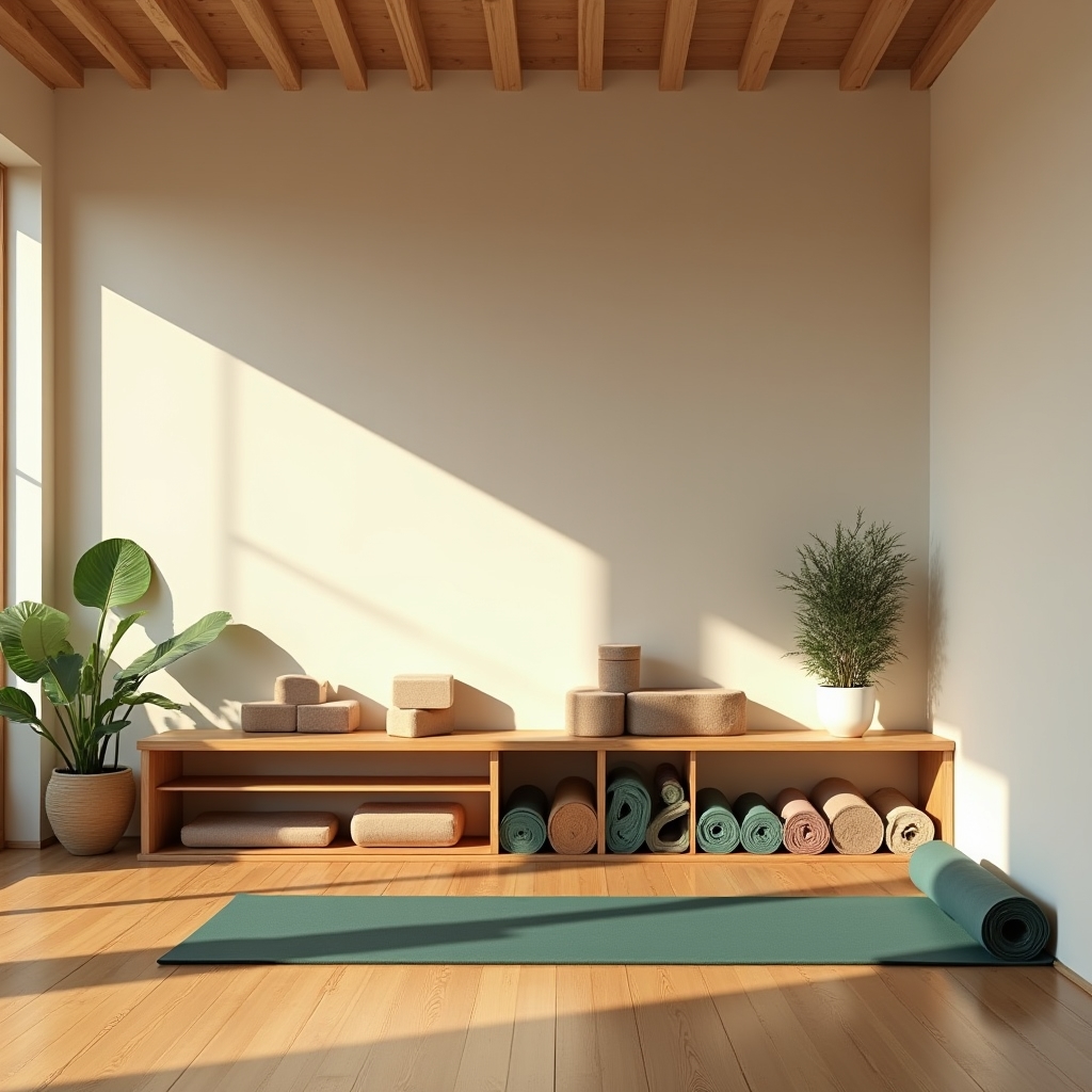 Spazio studio con attrezzatura yoga